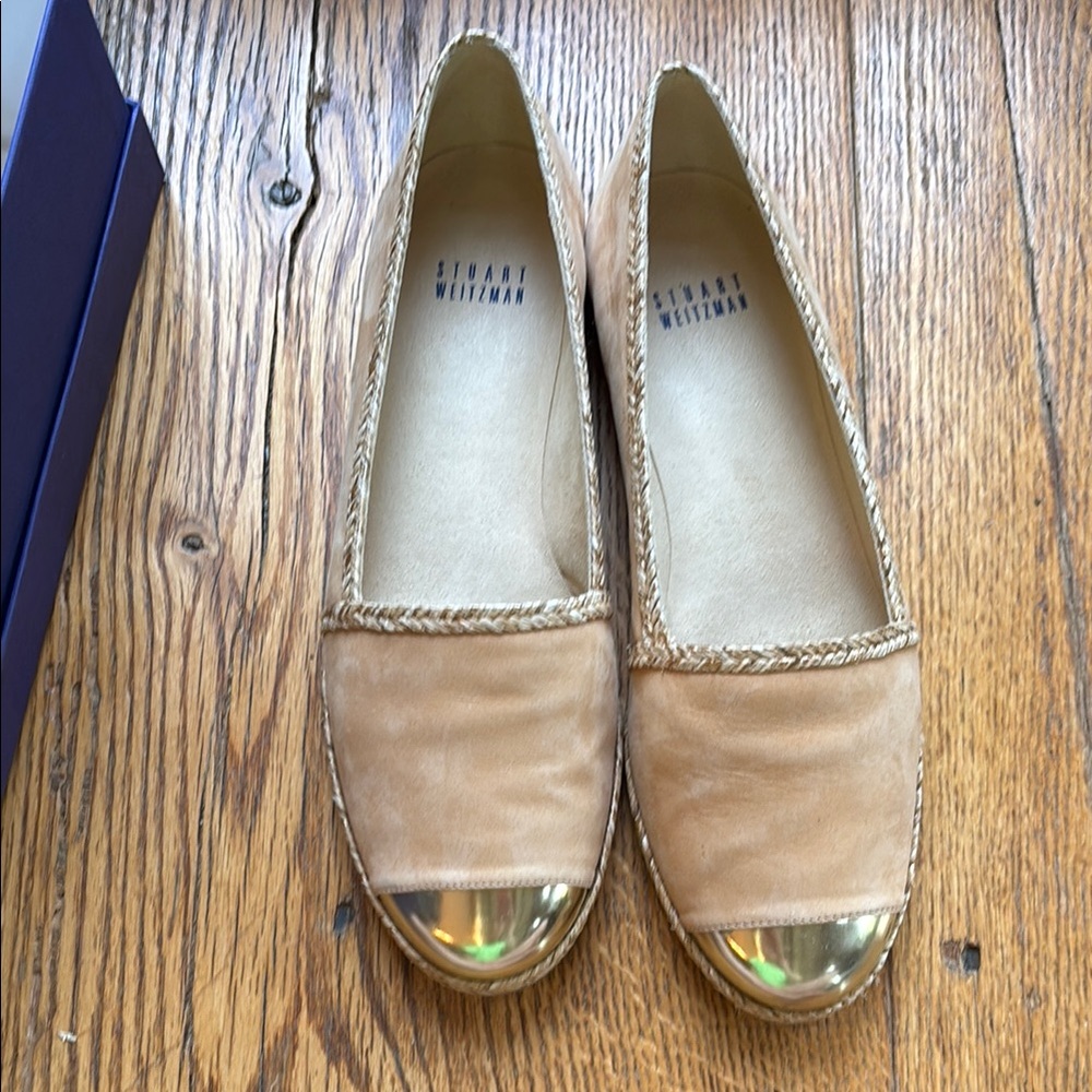 Stuart Weitzman Tan and Gold Espadrilles